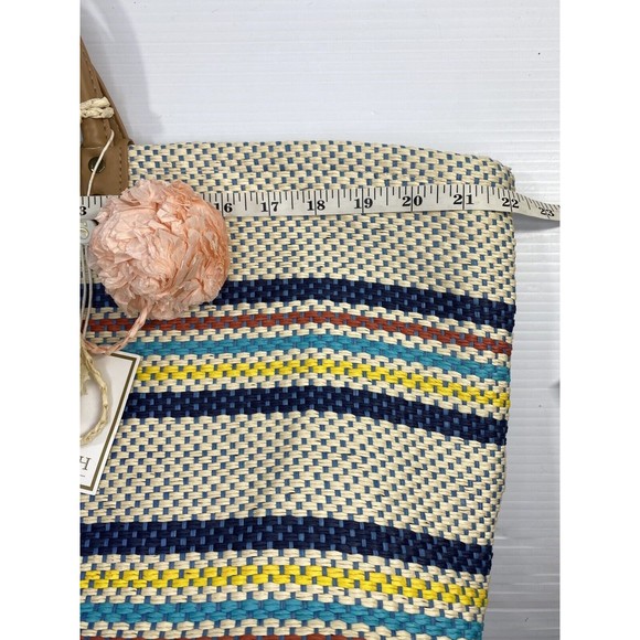 SHIRALEAH Chicago Ria Woven Paper Tote Bag Purse Striped Pompoms NWT - Picture 12 of 13